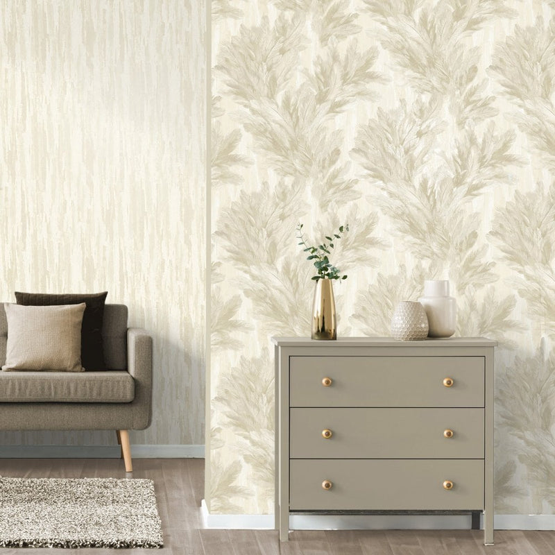 vhm9522695r Beautiful elegant and delicate flowing feather design in warm cream tones. Supreme quality. Heavy weight vinyl.