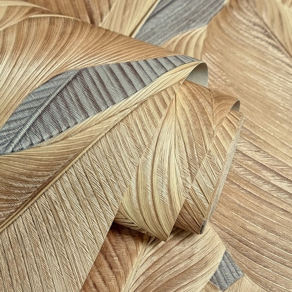 vhm9566687r Gorgeous flowing overlapping leaf motif in gorgeous bronze and dark taupe tones. Heavy weight vinyl. Supreme quality.