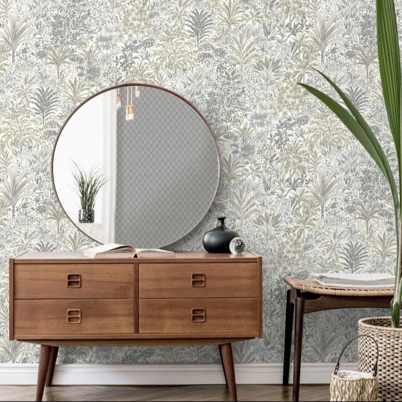 vhm9577678fd Beautiful foliage motif on a lightly textured background in soft grey tones on a neutral background. Heavy weight vinyl.
