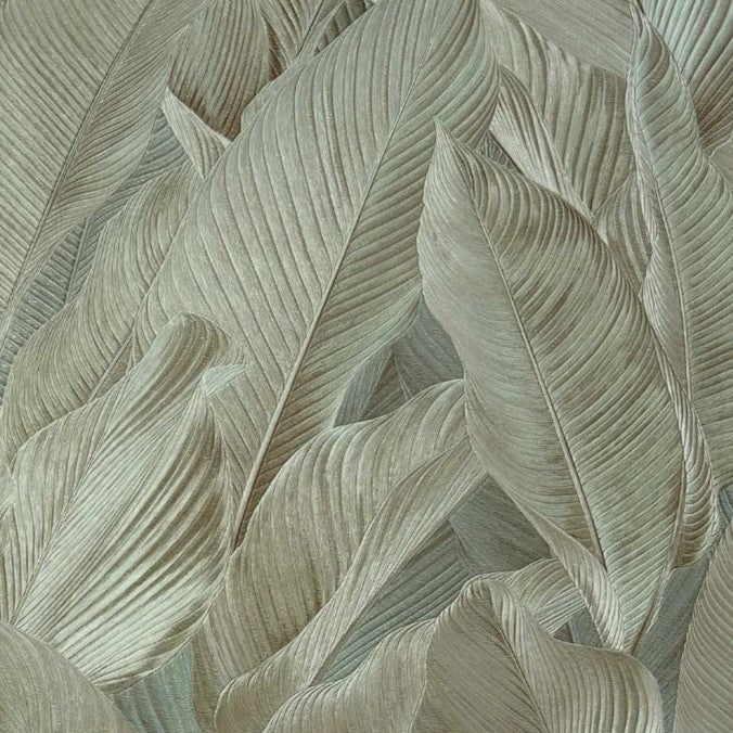 vhm9577688r Gorgeous flowing overlapping leaf motif in gorgeous khaki green tones. Heavy weight vinyl. Supreme quality.