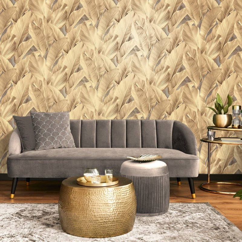vhm9566687r Gorgeous flowing overlapping leaf motif in gorgeous bronze and dark taupe tones. Heavy weight vinyl. Supreme quality.