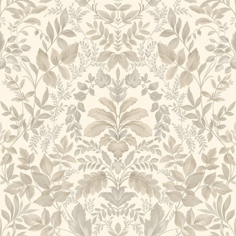 w1362270H Elegant classic trailing leaf damask in beige on heavyweight wallpaper.