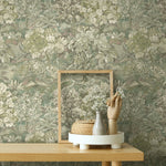 w1365510h Beautiful forest design with gorgeous foliage and floral patterns in gorgeous green with soft pink.