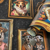 w1370090h Funky wallpaper featuring gold picture frames with animals in vintage attire on a charcoal background.