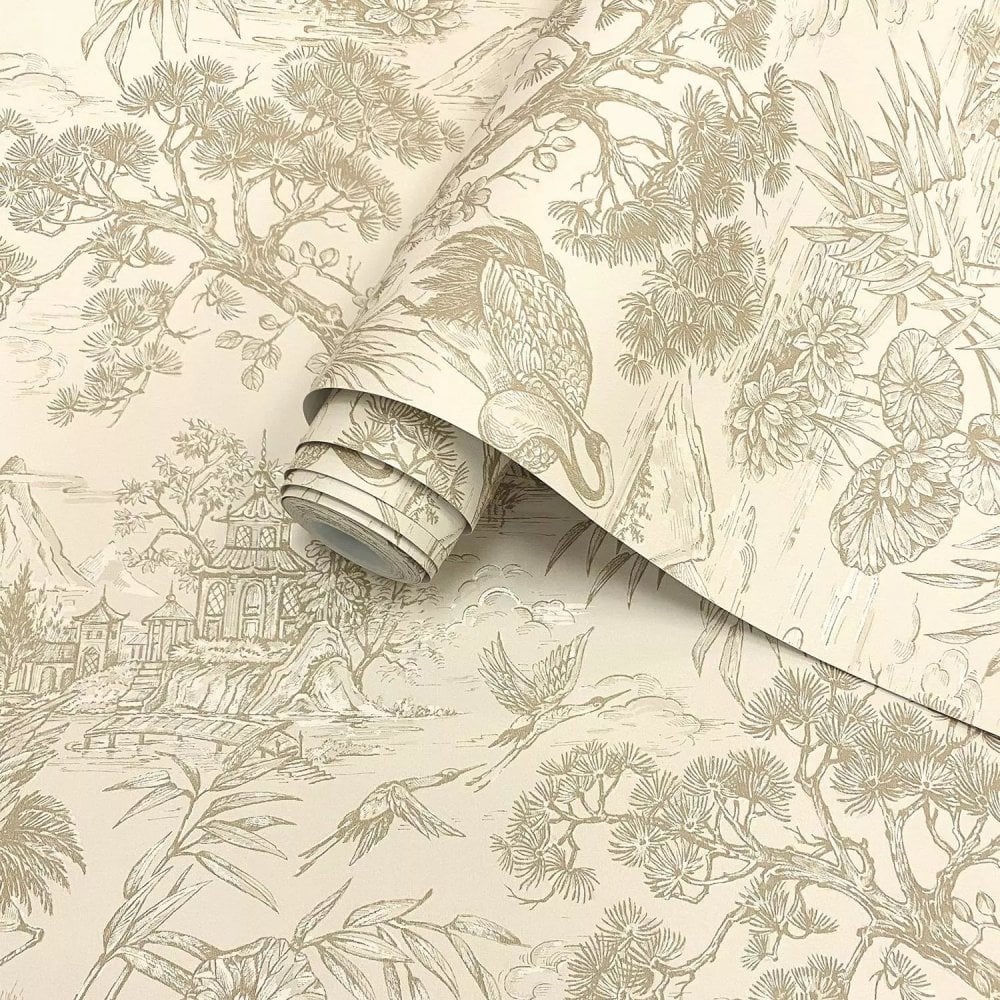 w1372230h Beautiful and delicate toile design in gorgeous cream and soft gold.