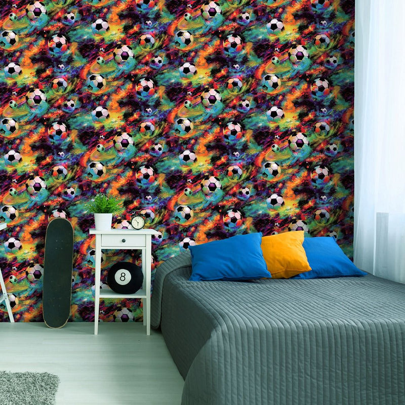 w1375580h Funky football wallpaper with a cool vibrant multicoloured galaxy background.