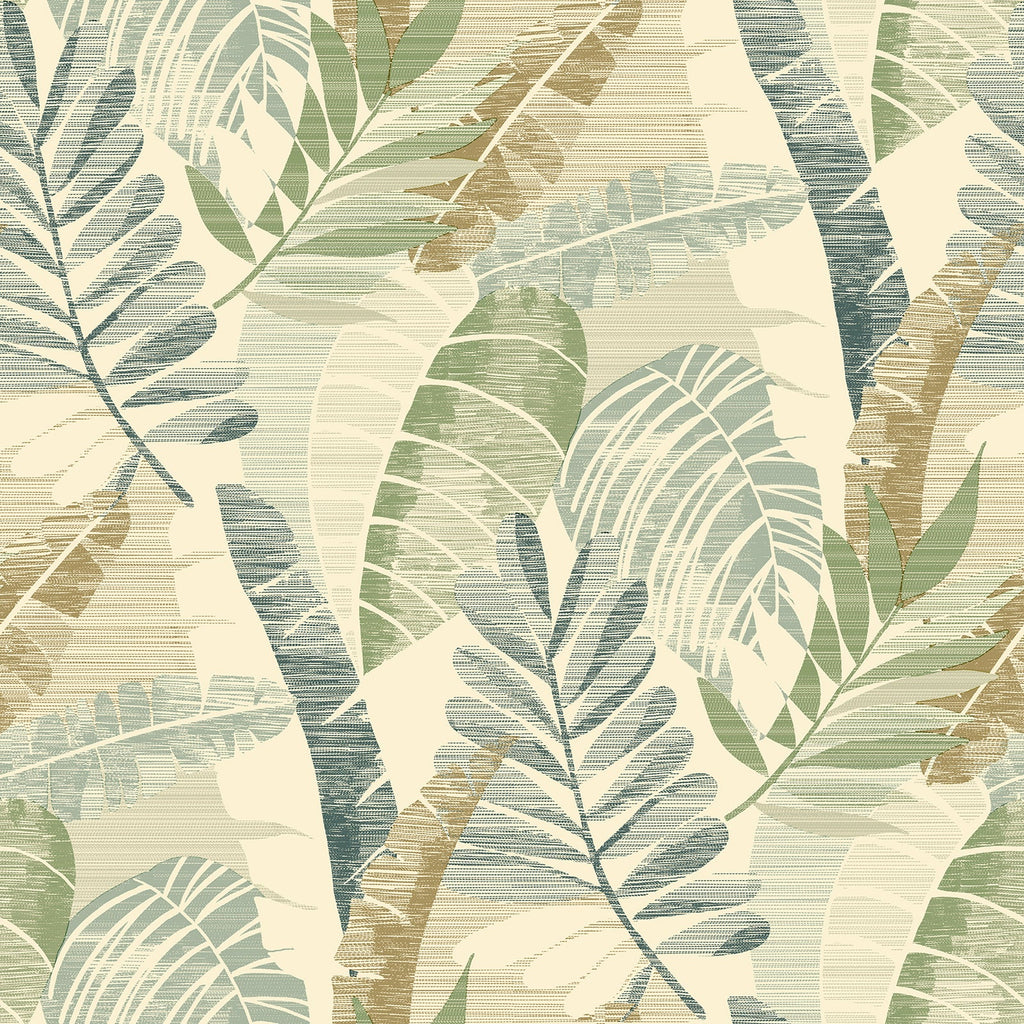 w165501b Gorgeous tropical leaf motif in beautiful green and gold tones on a rich cream background.