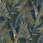 w167702b Gorgeous tropical leaf motif in beautiful navy and gold tones.