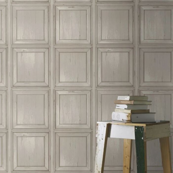 w21422529r Fabulous rustic square wood panel effect wallpaper.