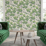 w255500b Fabulous sprawling tree design in gorgeous greens and greys on an off white background.