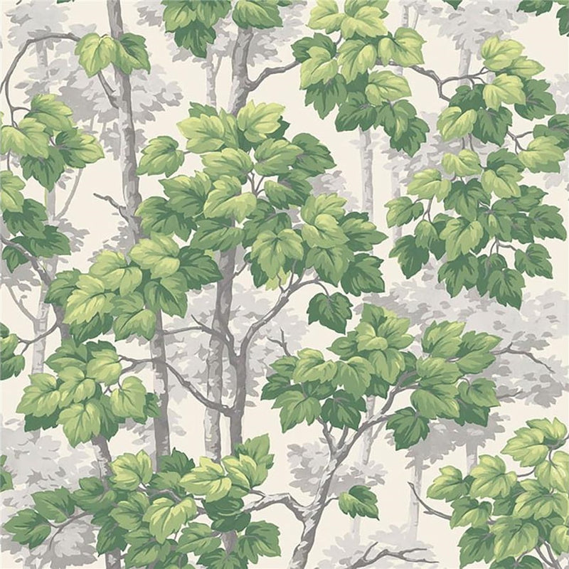 w255500b Fabulous sprawling tree design in gorgeous greens and greys on an off white background.