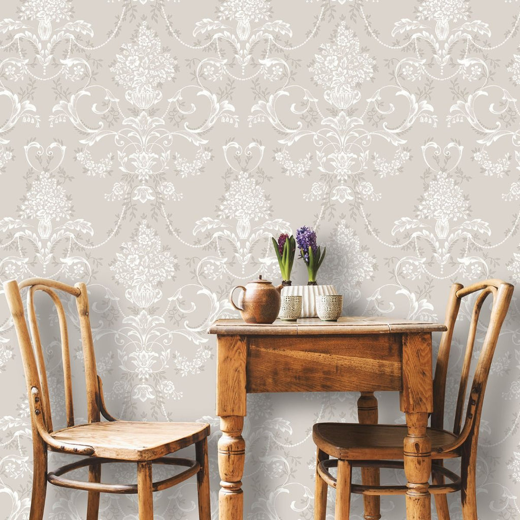 w26000253r Gorgeous grey background with a beautiful vintage damask pattern.
