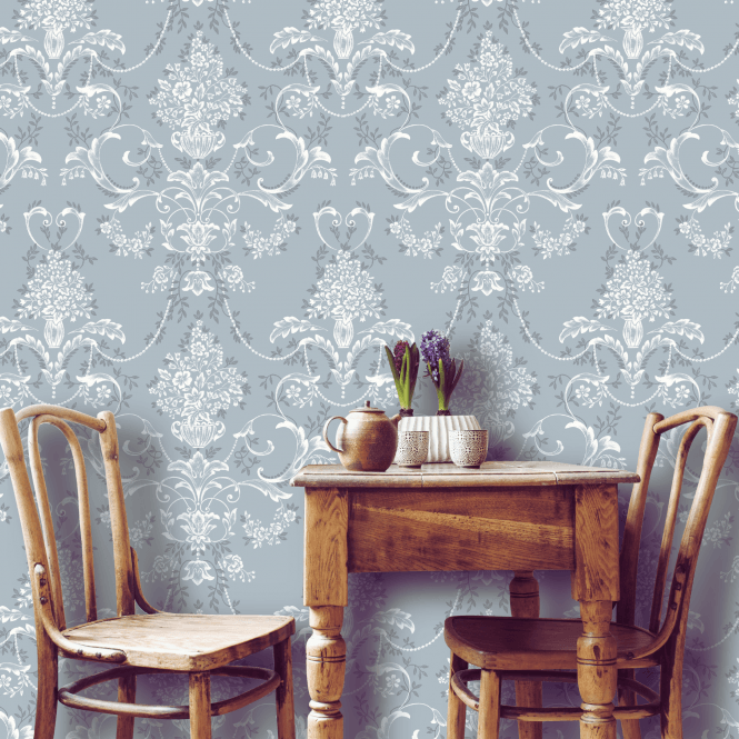 w26077246r Gorgeous soft blue background with a beautiful vintage damask pattern.