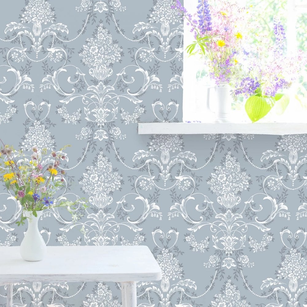 w26077246r Gorgeous blue background with a beautiful vintage damask pattern.