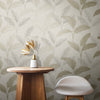 w28322470r Gorgeous metallic leaf on linen effect wallpaper in beige and soft gold.