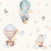 W30077512R Beautiful kids nusery wallpaper with gorgeous animals in hot air balloons.