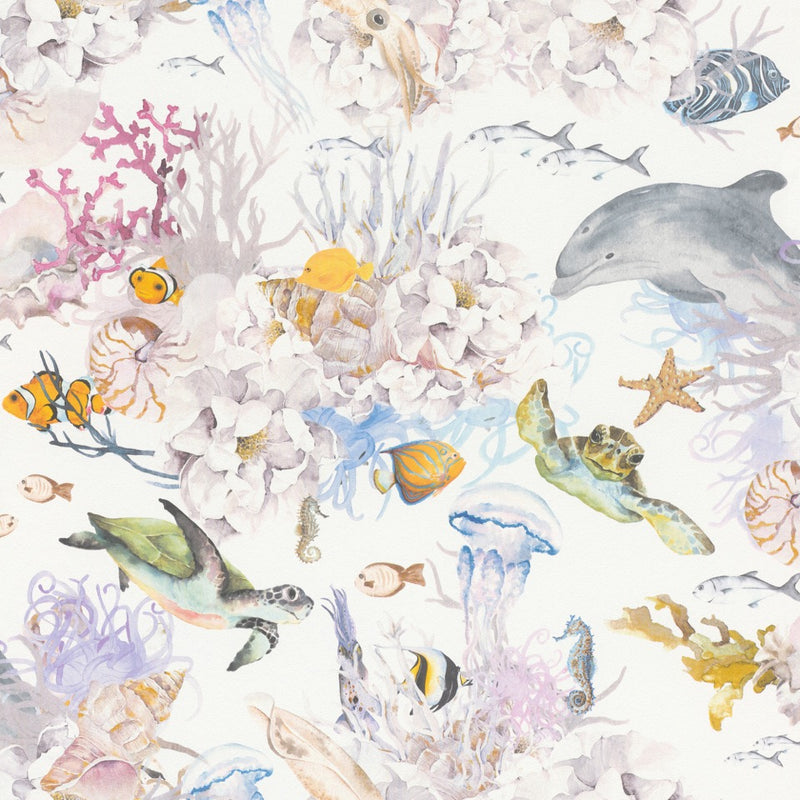 w30177311r Fabulous kids under the sea wallpaper with beautiful aquatic creatures.