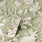 w4255951fd Beautiful woodland forest design featuring gorgeous animals including rabbits and birds on a gorgeous sage green background.