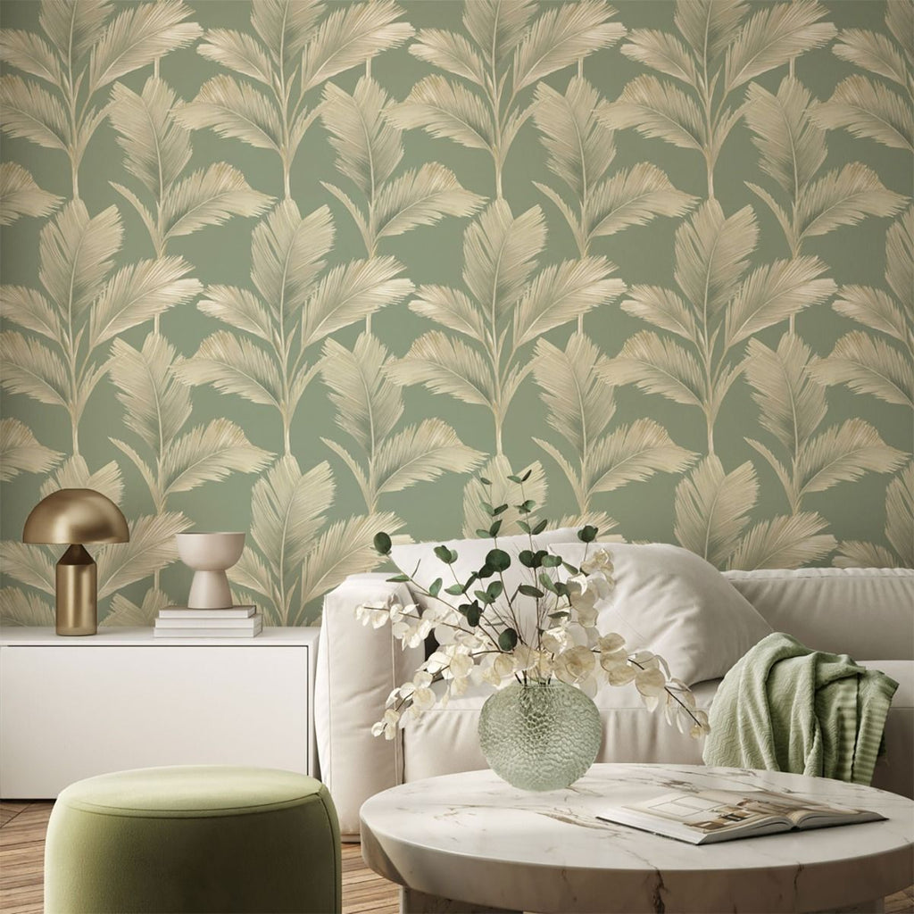 w5915520b Trendy large scale palm leaf design in sage green.