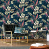 w667700B Gorgeous large scale feature floral on a rich navy blue background.