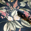 w667700B Gorgeous large scale feature floral on a rich navy blue background.