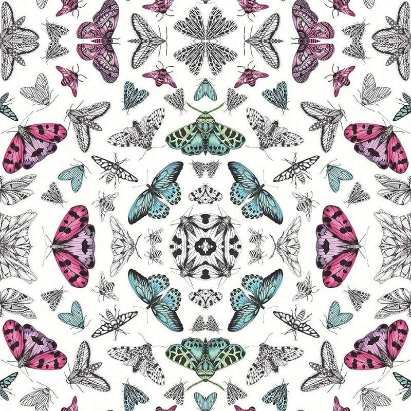 w69288308a Gorgeous butterfly design in pink and blue tones with glitter detail on a an off white background.