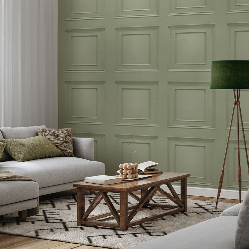 w845594b Gorgeous sage green panel effect wallpaper.