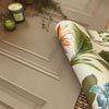 w847797b Gorgeous green palm leaves with tropical flowers in gorgeous shades of blue and orange on a navy background.