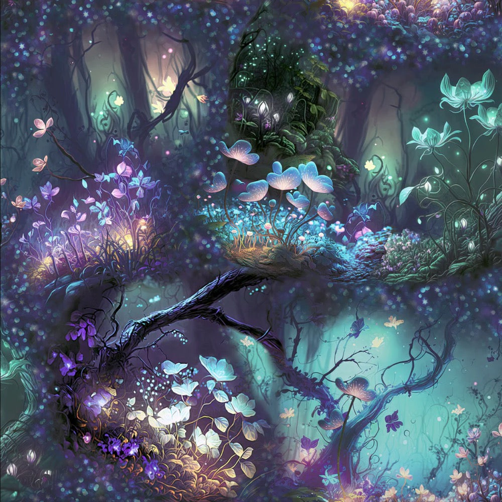 w92377804a Beautiful enchanting forest design in beautiful shades of purple and blue. Perfect for a fun and magical feature wall.