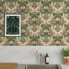 wa4955303g Gorgeous tropical animal kingdom wallpaper with gorgeous pink and green tones.