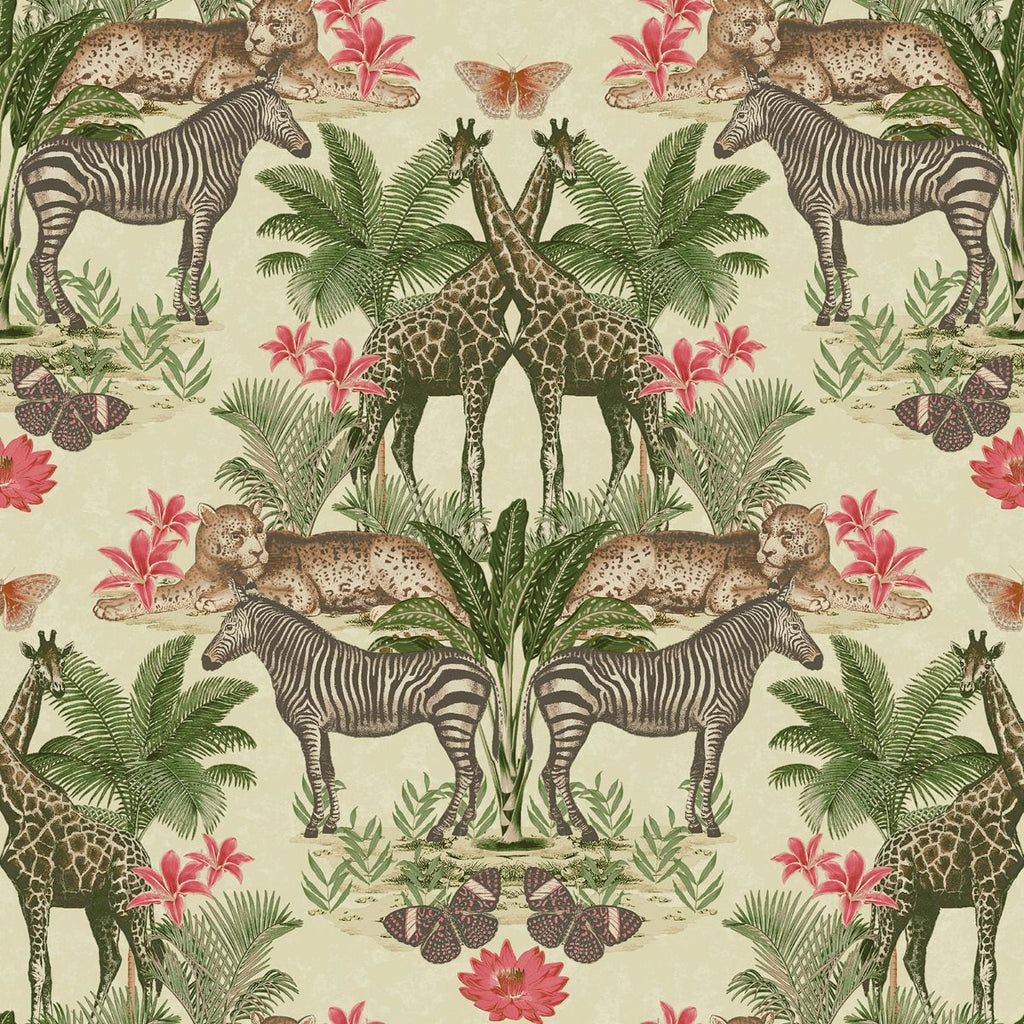 wa4955303g Gorgeous tropical animal kingdom wallpaper with gorgeous pink and green tones.