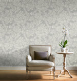 wa6800901g Gorgeous scrolling leaf pattern in grey.