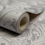 wa6800901g Gorgeous scrolling leaf pattern in grey.