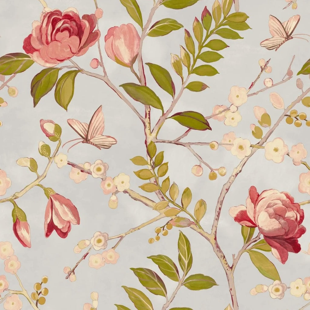 wa6822804g Beautiful vintage 'hand-painted' effect wallpaper with a beautiful pink and red rose floral trail.