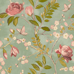 wa6855803g Beautiful vintage 'hand-painted' effect wallpaper with a beautiful pink rose floral trail on a deep charcoal background.