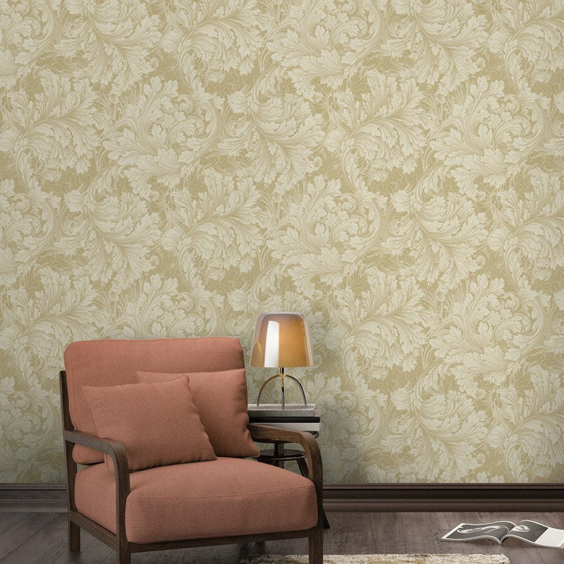 wa6866902g Gorgeous scrolling leaf pattern in gold.