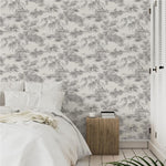 wa6900803g Beautiful and delicate toile de jouy wallpaper in green.