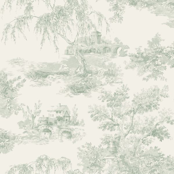 wa6955801g Beautiful and delicate toile de jouy wallpaper in blue.