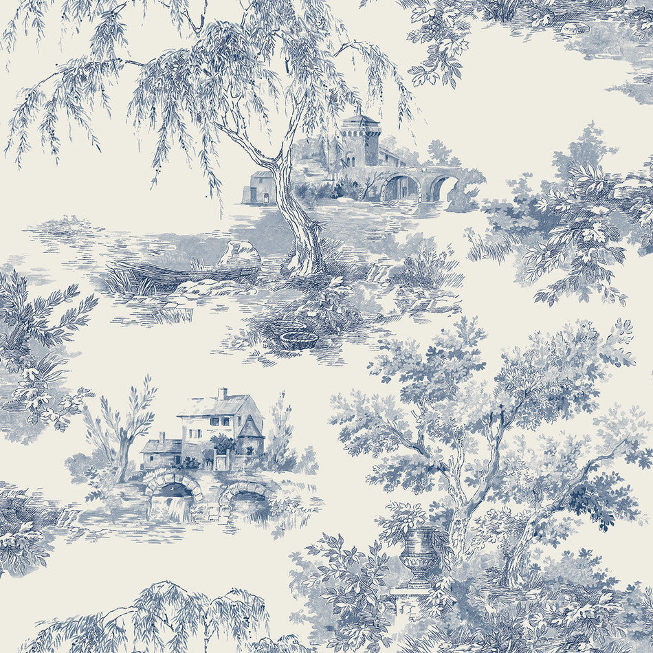 wa6977802g Beautiful and delicate toile de jouy wallpaper in blue.