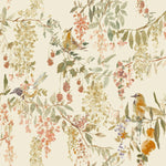 wa7931101g Gorgeous beautiful birds on trailing floral branches on a warm cream background.