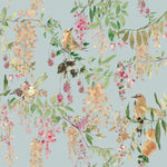 wa7937703g Gorgeous beautiful birds on trailing floral branches on a gorgeous blue background.