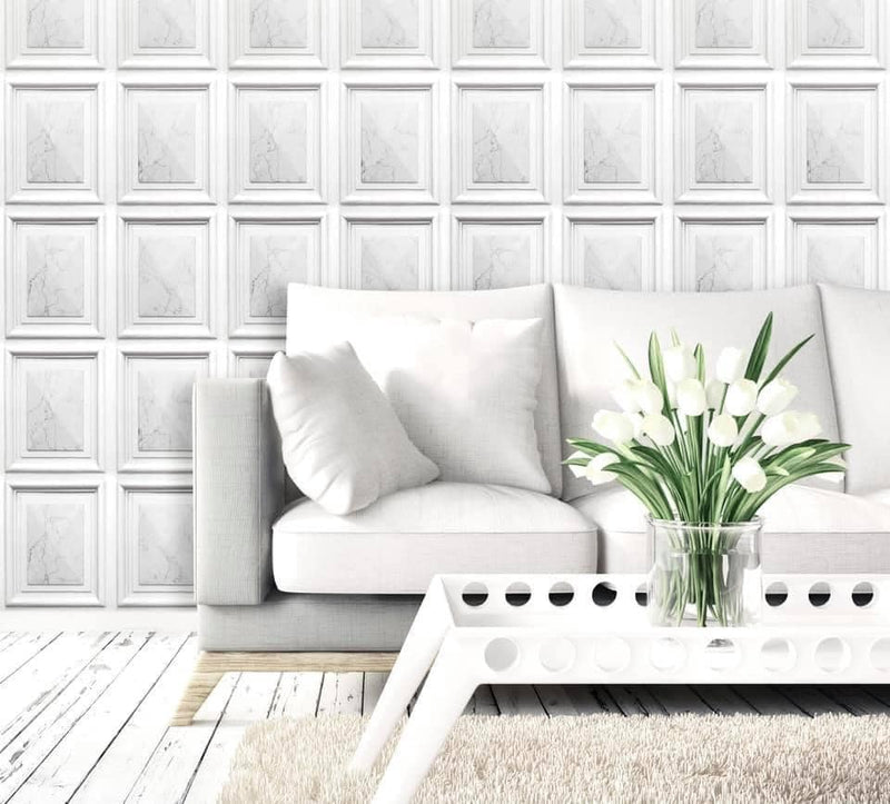 w300000431e White/ivory 3D panel effect wallpaper.