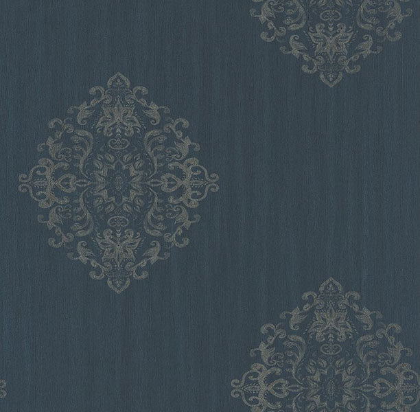 AMBA81276101 Beautiful damask pattern on paste the wall vinyl in navy blue.
