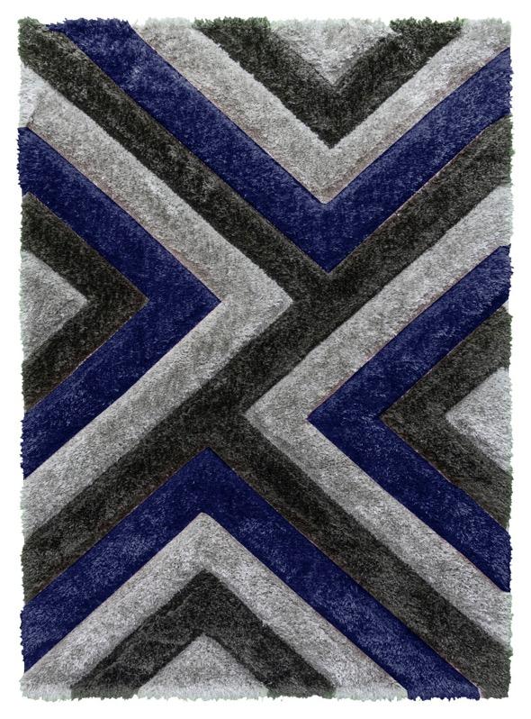 Lux Cascades Navy Luxurious 3D shaggy, hand-carved cascading striped finish.
