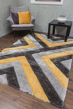 Lux Cascades Yellow Luxurious 3D shaggy, hand-carved cascading striped finish.
