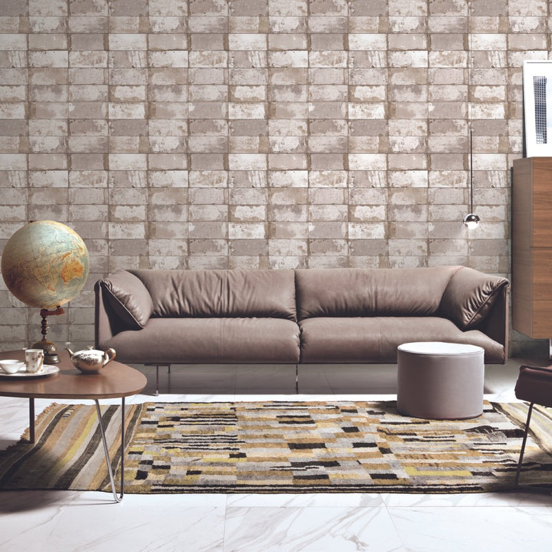 NF232021 Modern brick effect in rustic grey tones. Paste the wall vinyl. Perfect for all living spaces as it's fully washable and vinyl quality.