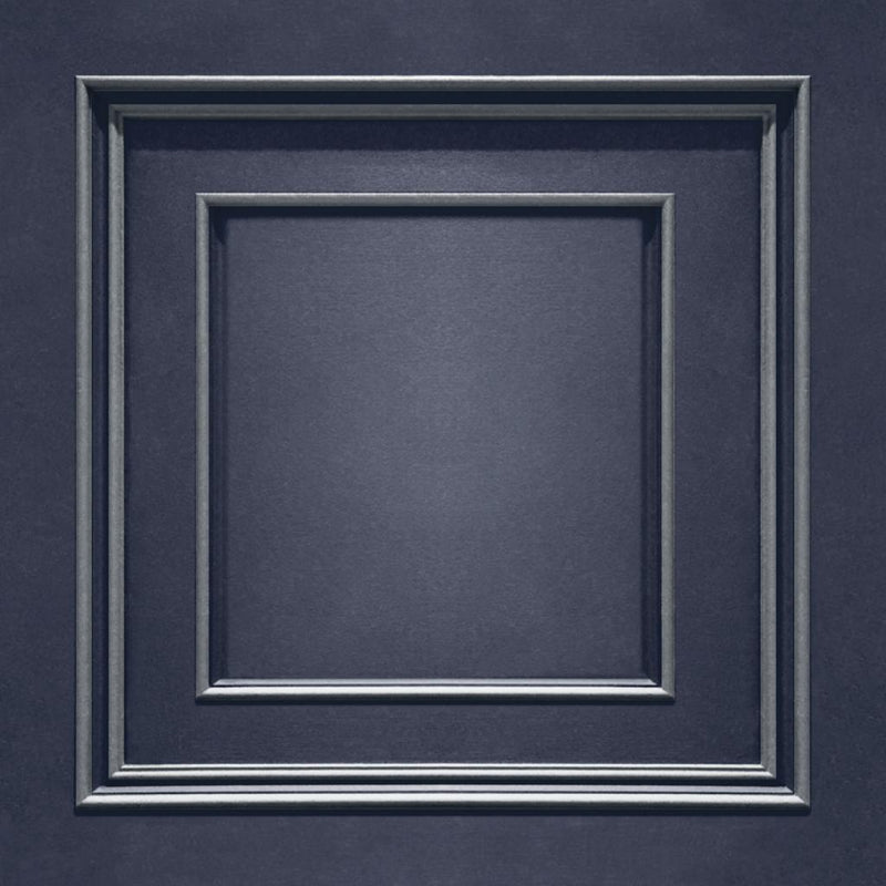 vh737787b Luxurious panel effect vinyl in navy blue with a beautiful cool silver trim. Supreme quality heavy weight Italian vinyl.