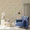 Nm5266702U Beautiful ‘hand painted’ floral trail in gorgeous mustard yellow with beautiful blue detail. Easy to hang and paste the wall.