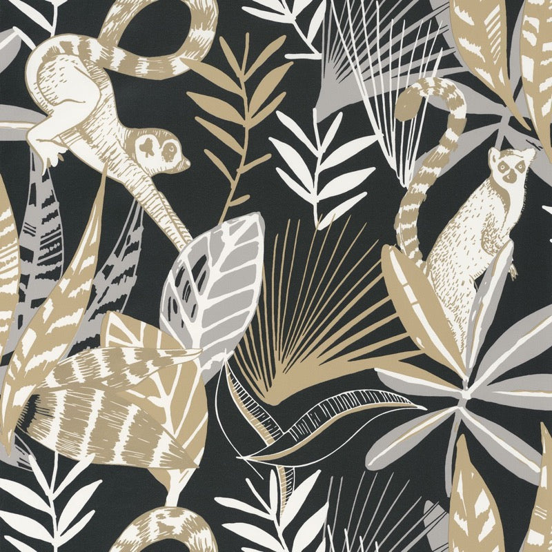 OYS101409911cd Beautiful Madagascar jungle theme with lemurs on a matt finish background. Paste the wall designer wallpaper. ***PLEASE NOTE: This wallpaper is a special order product and therefore delivery will take approx. 10 working days.