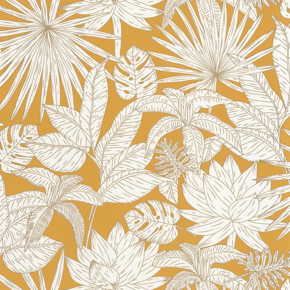 OYS101432216cd Fabulous leaf motif on a matt ochre background. Paste the wall designer wallpaper. ***PLEASE NOTE: This wallpaper is a special order product and therefore delivery will take approx. 10 working days.